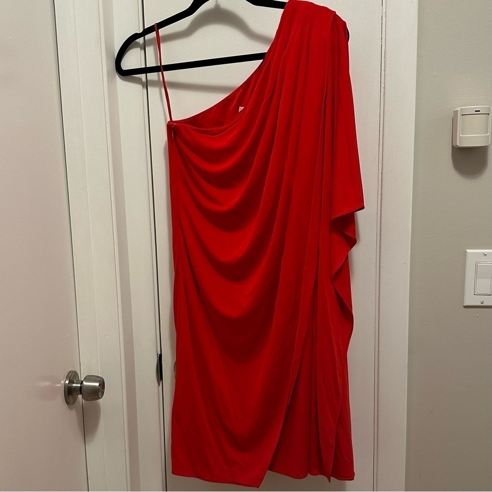 Mark & James Badgley Mischka Red One Shoulder Party Sexy Cocktail Dress Small